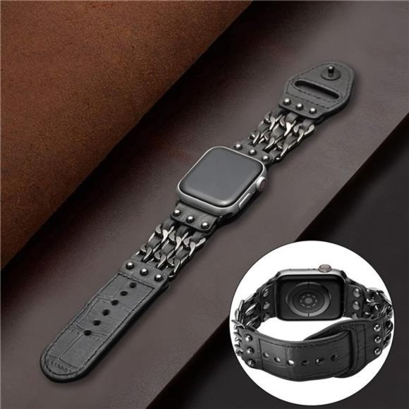 NEW Leather Metal Luxury Apple Watch Band main image 2
